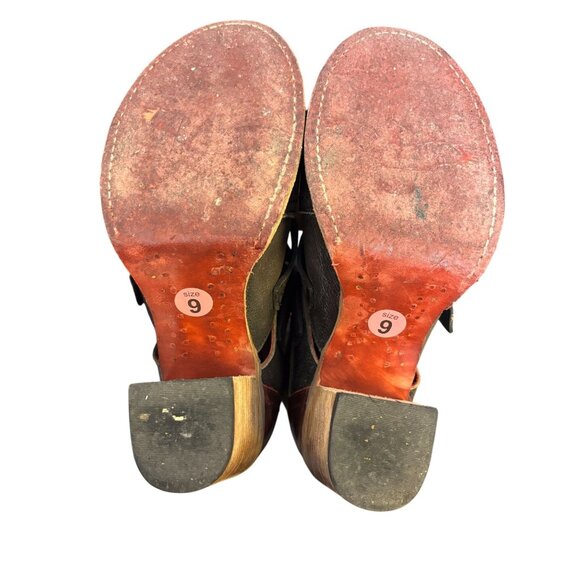 Free Bird By Steven Leather Heeled Open-Toe Sandals With Buckles Black & Burgund - Picture 9 of 9